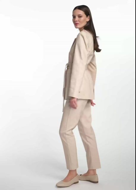 Beige women's blazer with belt ZAKDT-0030-82(W25)